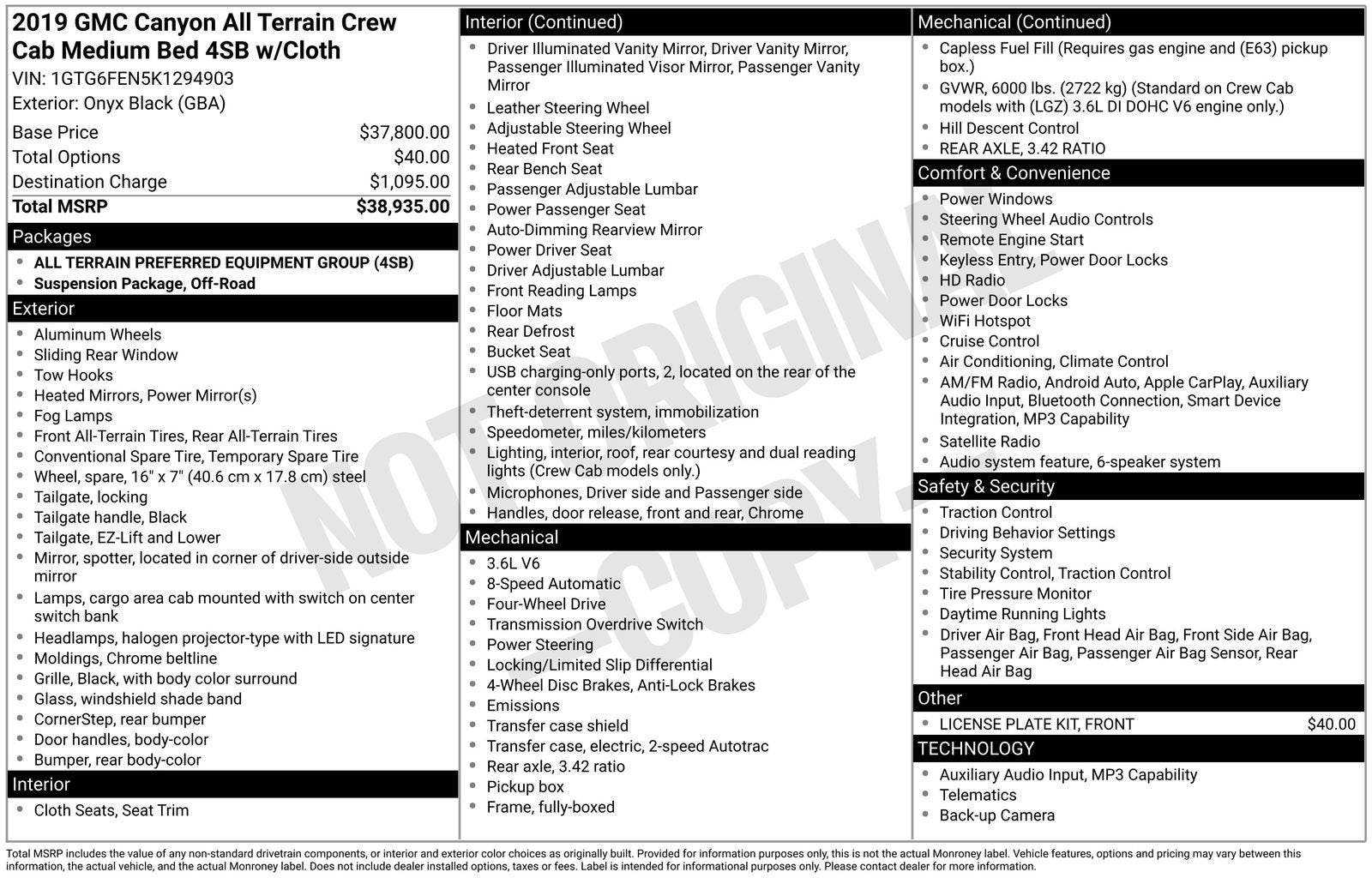 2019 GMC Canyon 4WD All Terrain w/Cloth