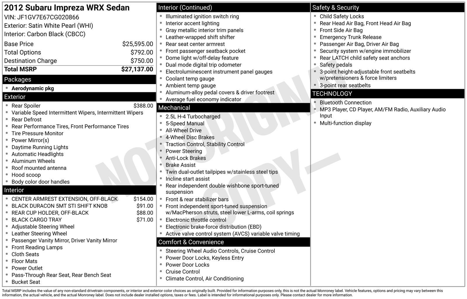 2012 Subaru Impreza Sedan WRX WRX