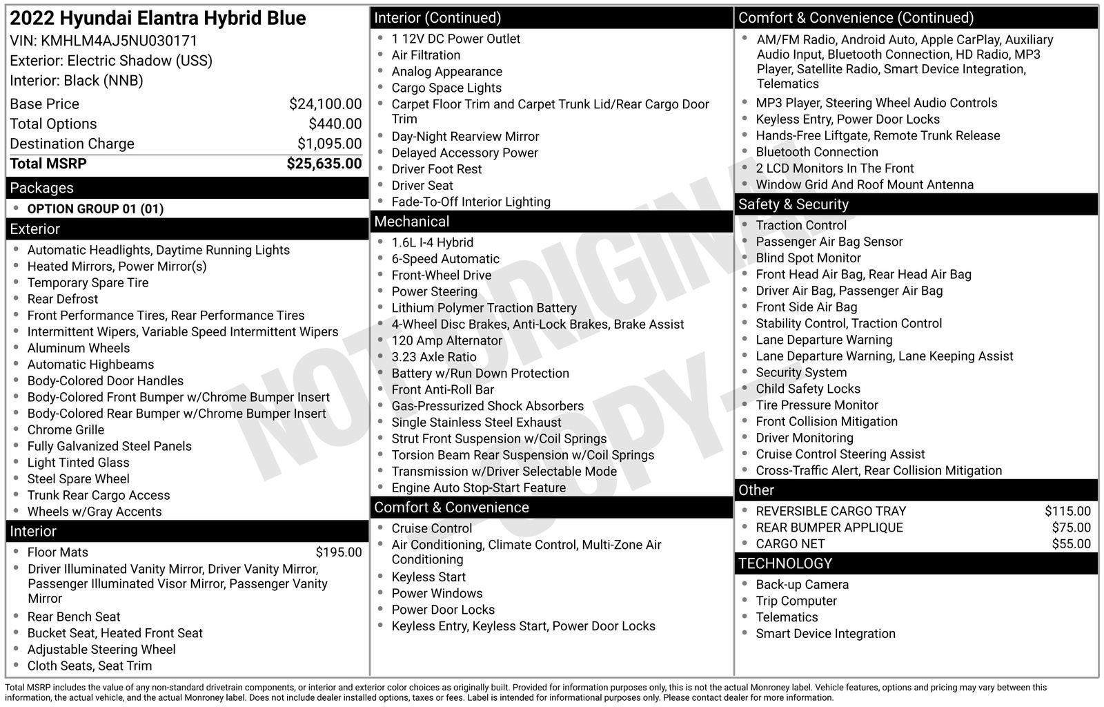 2022 Hyundai Elantra Hybrid Blue