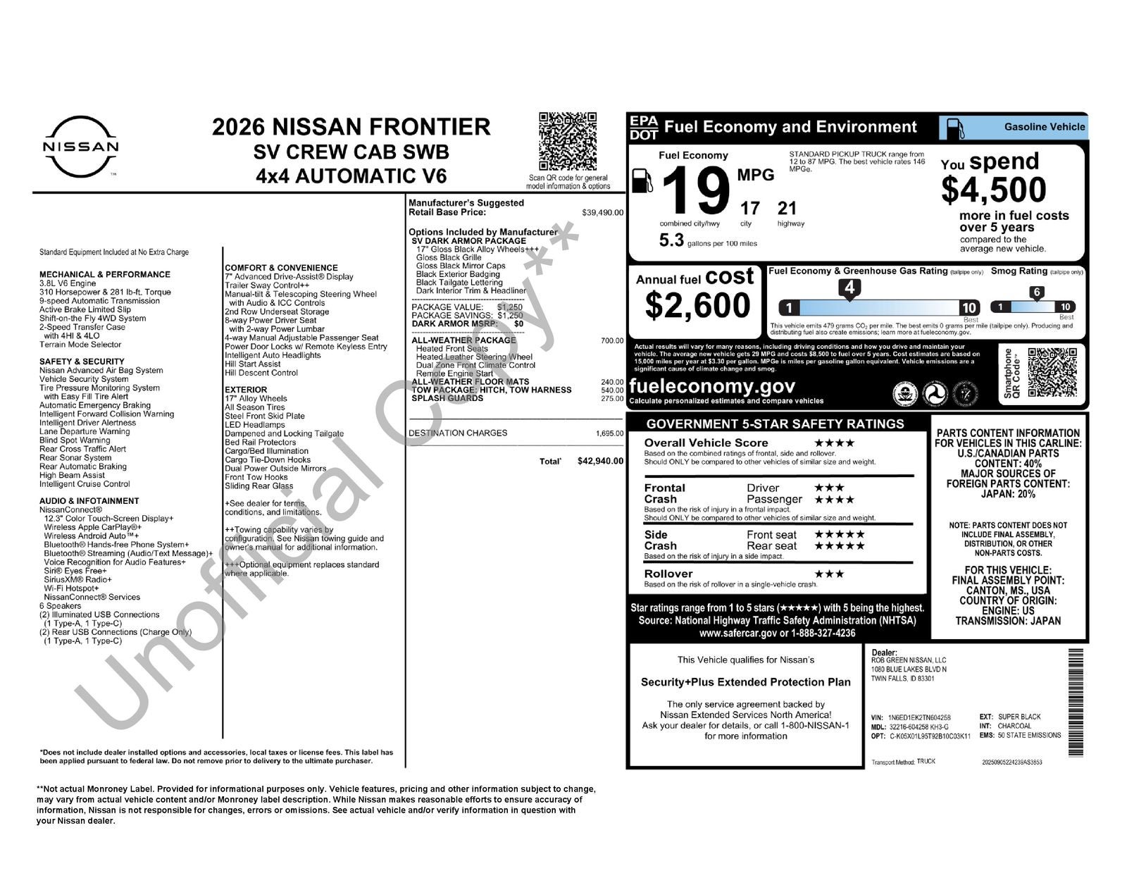2026 Nissan Frontier SV