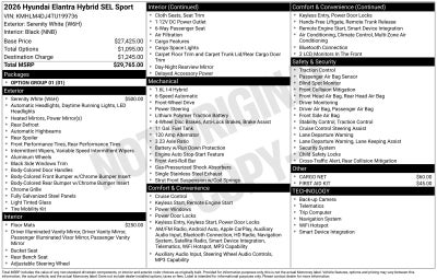 2026 Hyundai Elantra Hybrid SEL Sport
