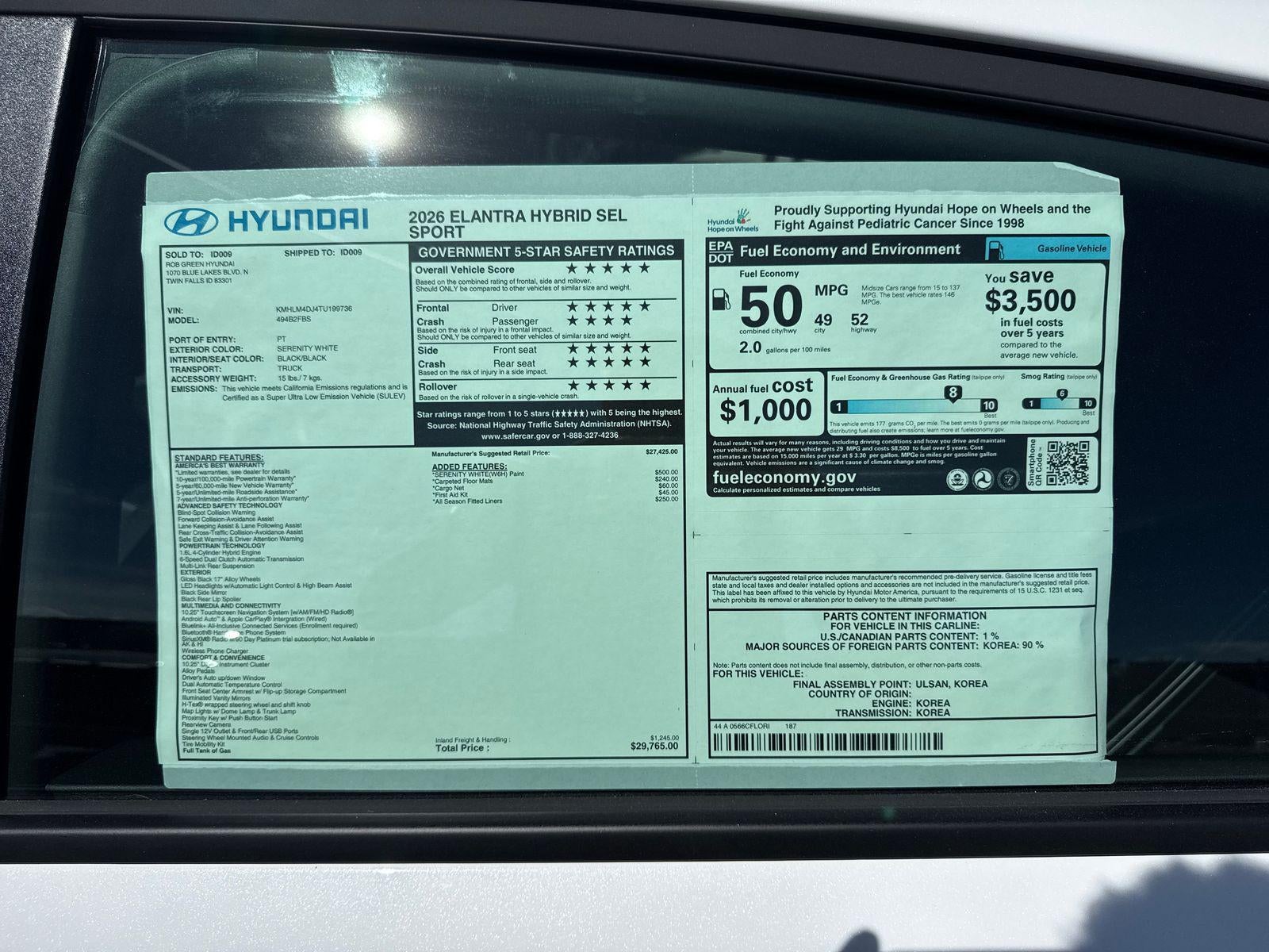 2026 Hyundai Elantra Hybrid SEL Sport